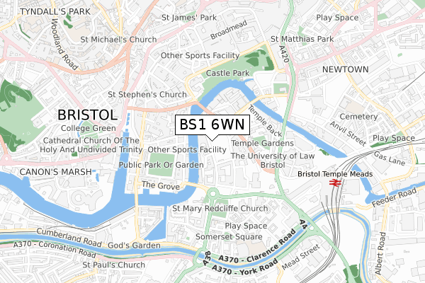 BS1 6WN map - small scale - OS Open Zoomstack (Ordnance Survey)