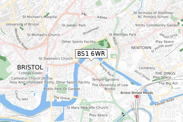 BS1 6WR map - small scale - OS Open Zoomstack (Ordnance Survey)