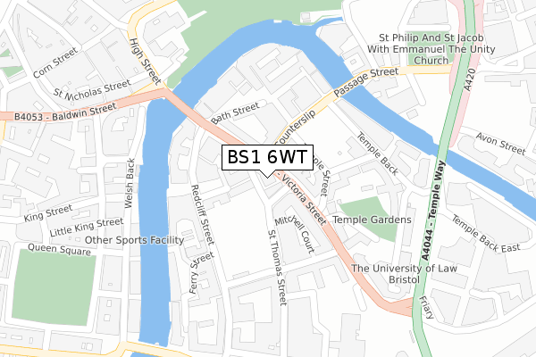 BS1 6WT map - large scale - OS Open Zoomstack (Ordnance Survey)