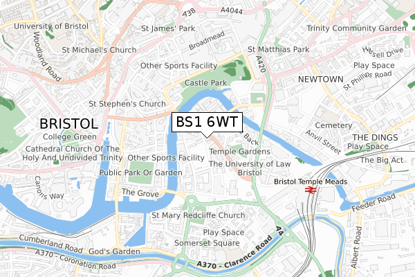 BS1 6WT map - small scale - OS Open Zoomstack (Ordnance Survey)