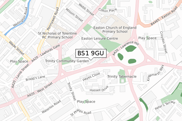 BS1 9GU map - large scale - OS Open Zoomstack (Ordnance Survey)