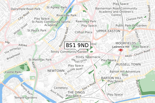 BS1 9ND map - small scale - OS Open Zoomstack (Ordnance Survey)