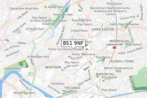 BS1 9NF map - small scale - OS Open Zoomstack (Ordnance Survey)