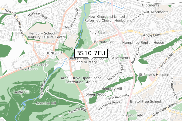BS10 7FU map - small scale - OS Open Zoomstack (Ordnance Survey)