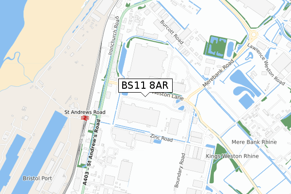 BS11 8AR map - small scale - OS Open Zoomstack (Ordnance Survey)