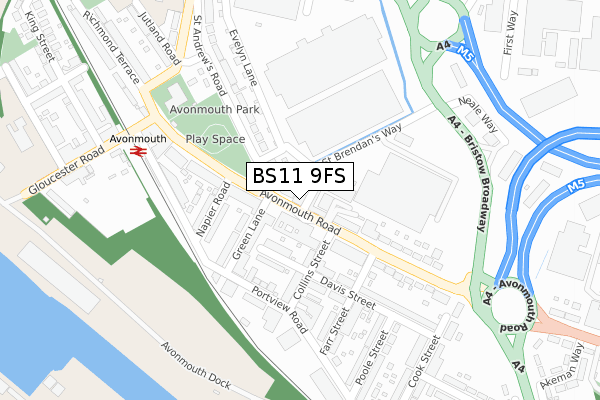 BS11 9FS map - large scale - OS Open Zoomstack (Ordnance Survey)