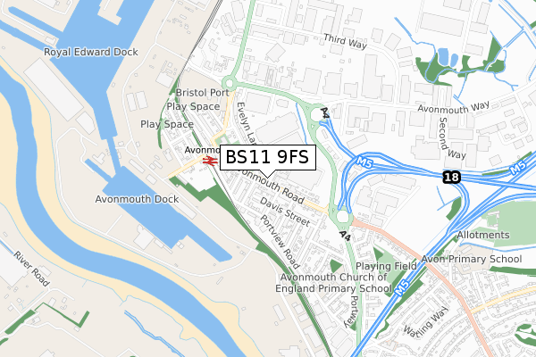 BS11 9FS map - small scale - OS Open Zoomstack (Ordnance Survey)