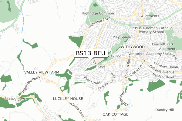 BS13 8EU map - small scale - OS Open Zoomstack (Ordnance Survey)