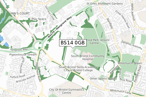 BS14 0GB map - small scale - OS Open Zoomstack (Ordnance Survey)