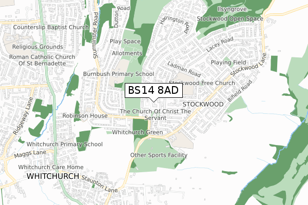 BS14 8AD map - small scale - OS Open Zoomstack (Ordnance Survey)