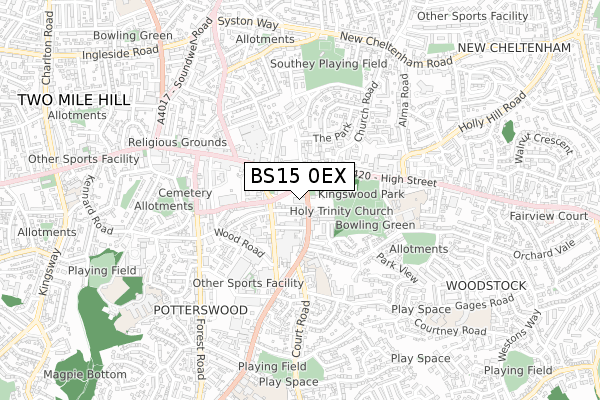 BS15 0EX map - small scale - OS Open Zoomstack (Ordnance Survey)
