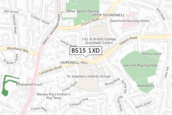 BS15 1XD map - large scale - OS Open Zoomstack (Ordnance Survey)