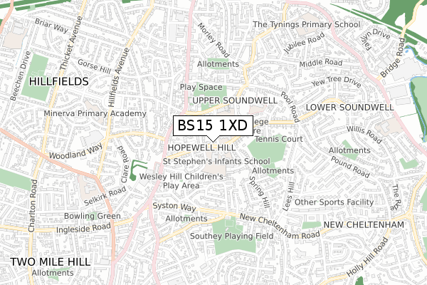 BS15 1XD map - small scale - OS Open Zoomstack (Ordnance Survey)