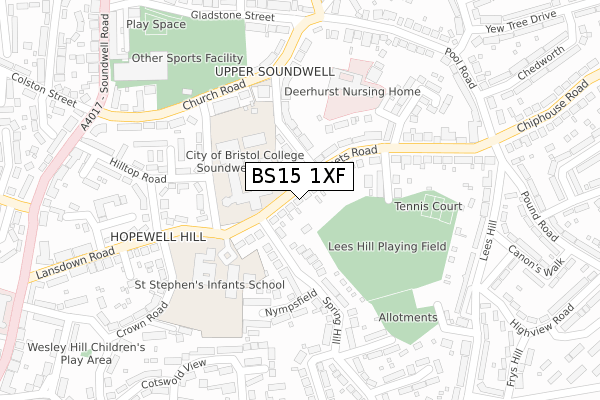 BS15 1XF map - large scale - OS Open Zoomstack (Ordnance Survey)