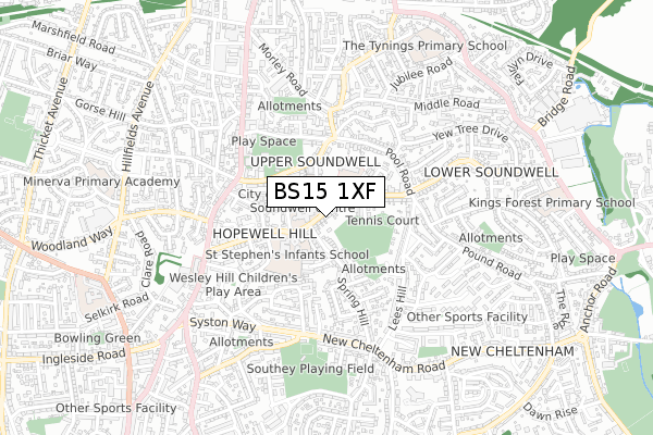 BS15 1XF map - small scale - OS Open Zoomstack (Ordnance Survey)