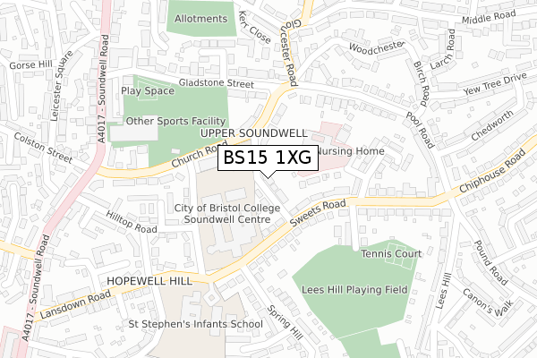 BS15 1XG map - large scale - OS Open Zoomstack (Ordnance Survey)