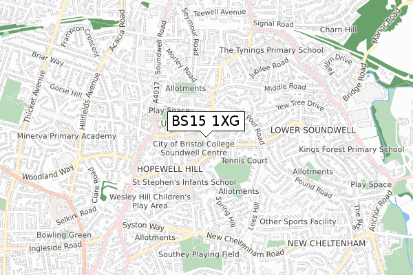 BS15 1XG map - small scale - OS Open Zoomstack (Ordnance Survey)