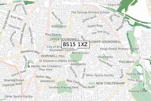 BS15 1XZ map - small scale - OS Open Zoomstack (Ordnance Survey)