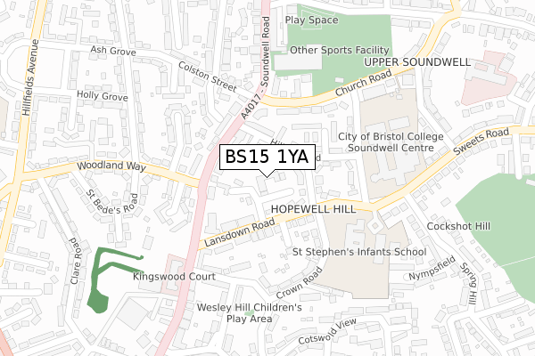 BS15 1YA map - large scale - OS Open Zoomstack (Ordnance Survey)