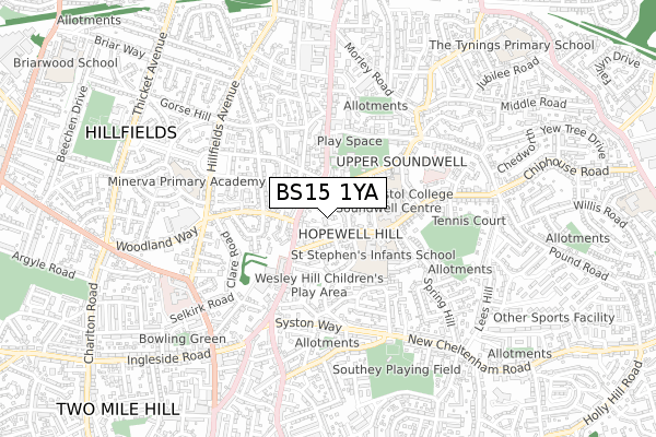 BS15 1YA map - small scale - OS Open Zoomstack (Ordnance Survey)