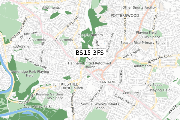 BS15 3FS map - small scale - OS Open Zoomstack (Ordnance Survey)