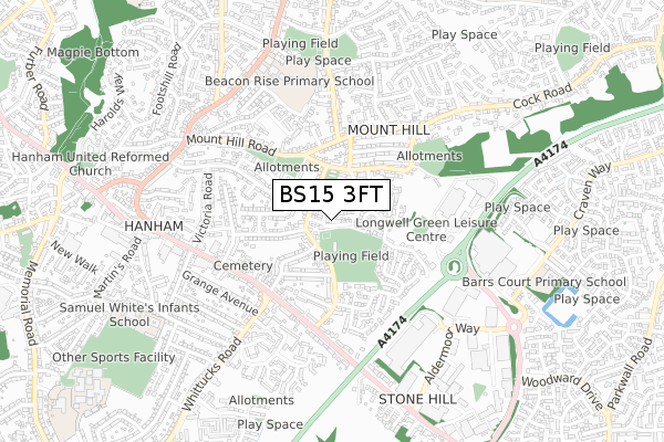 BS15 3FT map - small scale - OS Open Zoomstack (Ordnance Survey)