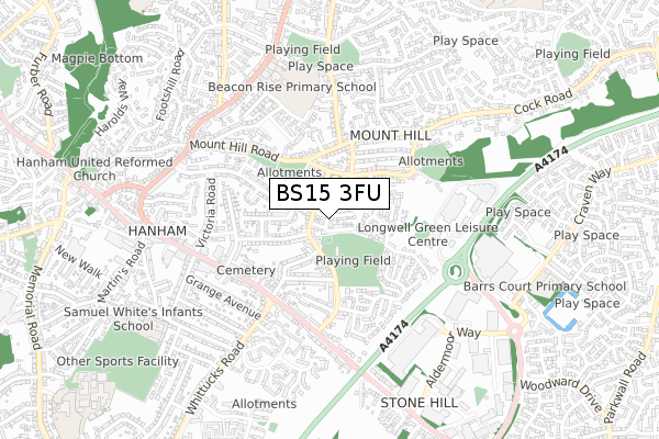 BS15 3FU map - small scale - OS Open Zoomstack (Ordnance Survey)