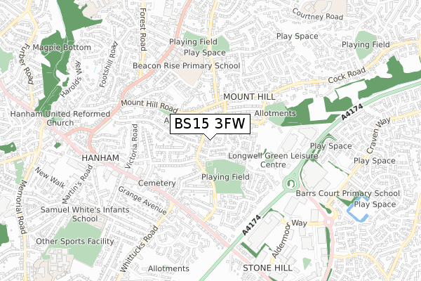 BS15 3FW map - small scale - OS Open Zoomstack (Ordnance Survey)
