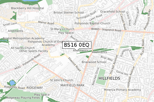 BS16 0EQ map - small scale - OS Open Zoomstack (Ordnance Survey) BS16 0EQ map - small scale - OS Open Zoomstack (Ordnance Survey)