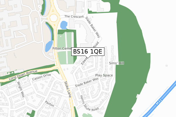 BS16 1QE map - large scale - OS Open Zoomstack (Ordnance Survey)