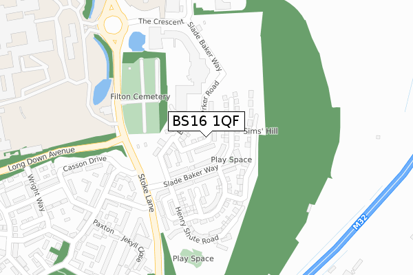 BS16 1QF map - large scale - OS Open Zoomstack (Ordnance Survey)