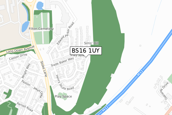 BS16 1UY map - large scale - OS Open Zoomstack (Ordnance Survey)