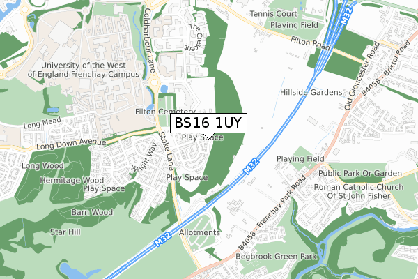 BS16 1UY map - small scale - OS Open Zoomstack (Ordnance Survey)