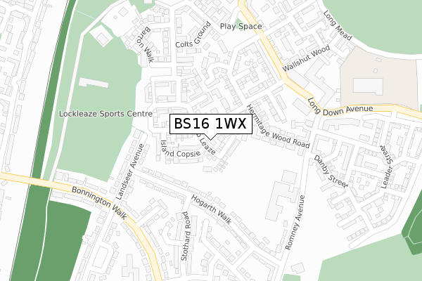 BS16 1WX map - large scale - OS Open Zoomstack (Ordnance Survey)