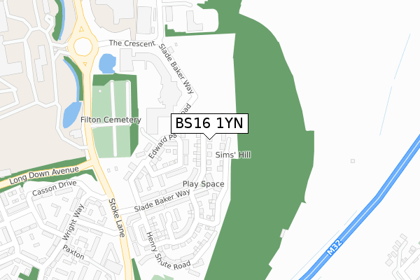 BS16 1YN map - large scale - OS Open Zoomstack (Ordnance Survey)