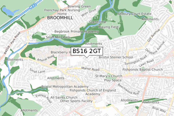 BS16 2GT map - small scale - OS Open Zoomstack (Ordnance Survey)