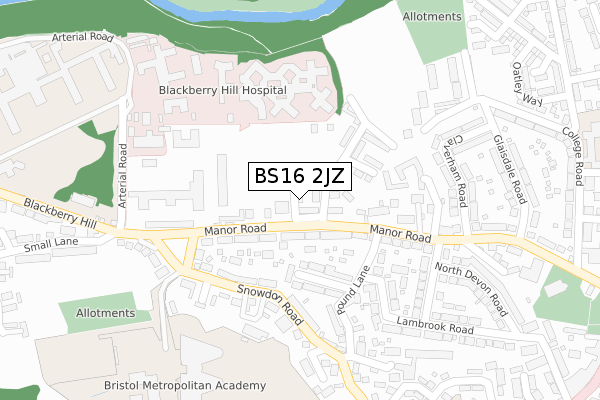 BS16 2JZ map - large scale - OS Open Zoomstack (Ordnance Survey) BS16 2JZ map - large scale - OS Open Zoomstack (Ordnance Survey)