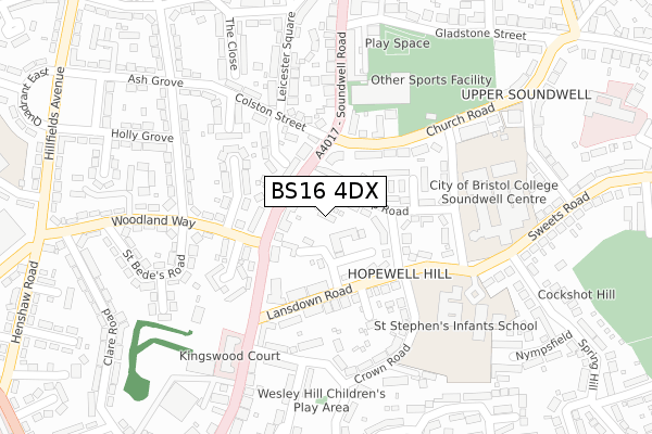 BS16 4DX map - large scale - OS Open Zoomstack (Ordnance Survey)