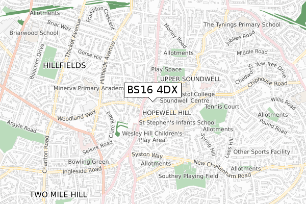 BS16 4DX map - small scale - OS Open Zoomstack (Ordnance Survey)