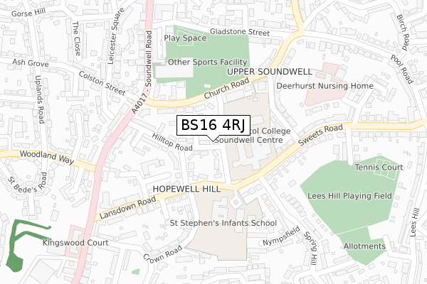 BS16 4RJ map - large scale - OS Open Zoomstack (Ordnance Survey)