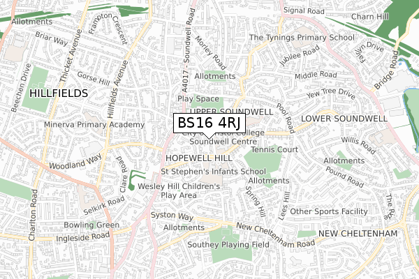 BS16 4RJ map - small scale - OS Open Zoomstack (Ordnance Survey)