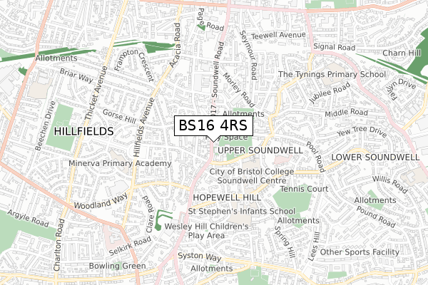 BS16 4RS map - small scale - OS Open Zoomstack (Ordnance Survey)