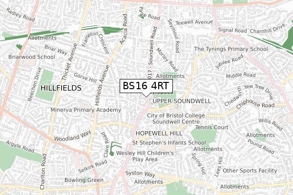 BS16 4RT map - small scale - OS Open Zoomstack (Ordnance Survey)