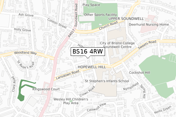 BS16 4RW map - large scale - OS Open Zoomstack (Ordnance Survey)