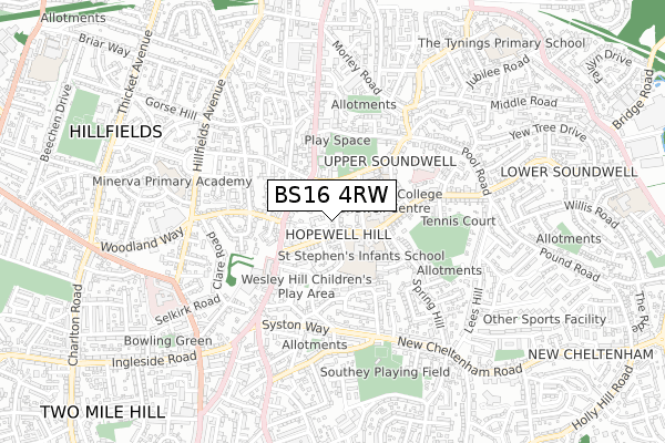 BS16 4RW map - small scale - OS Open Zoomstack (Ordnance Survey)