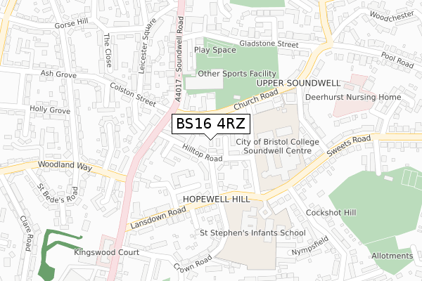 BS16 4RZ map - large scale - OS Open Zoomstack (Ordnance Survey)