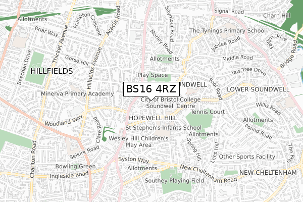 BS16 4RZ map - small scale - OS Open Zoomstack (Ordnance Survey)