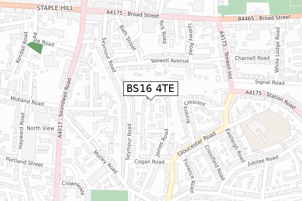 BS16 4TE map - large scale - OS Open Zoomstack (Ordnance Survey)