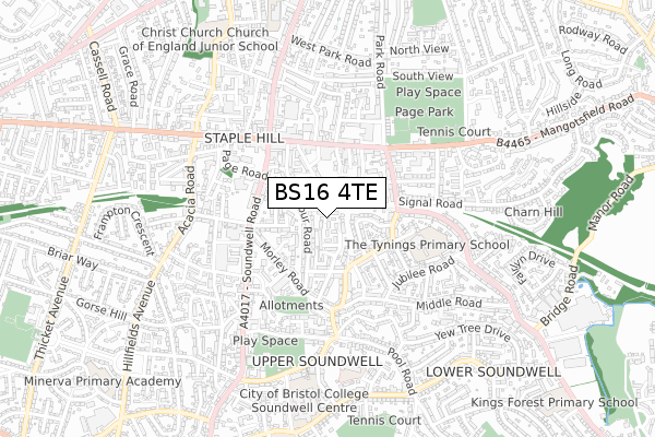 BS16 4TE map - small scale - OS Open Zoomstack (Ordnance Survey)