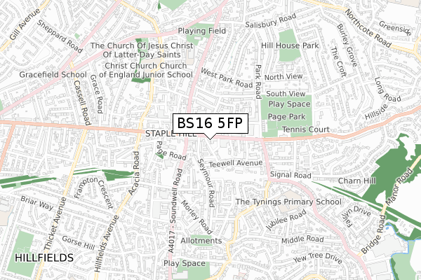 BS16 5FP map - small scale - OS Open Zoomstack (Ordnance Survey)